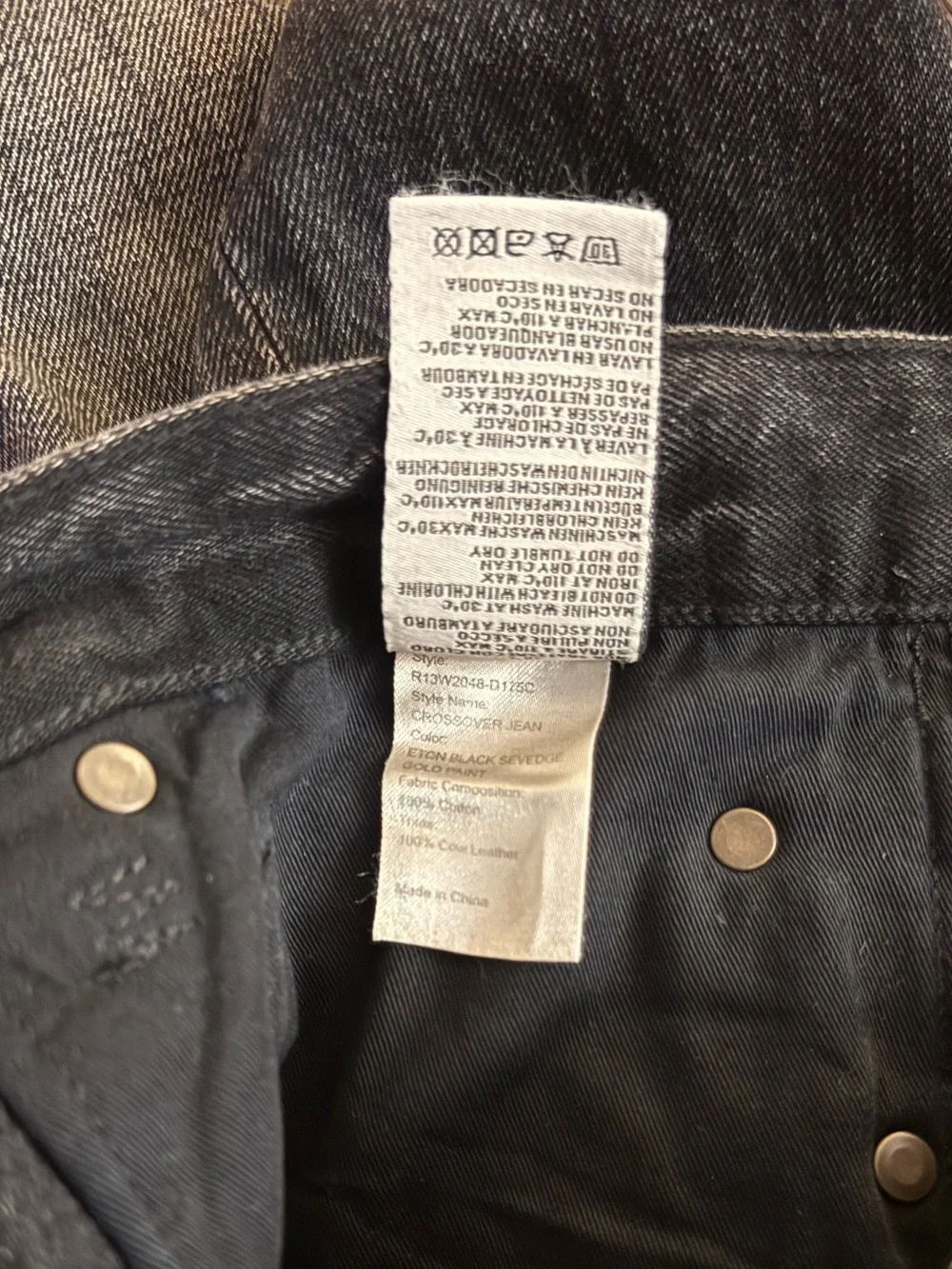 R13 Gold Splatter Crossover Jean in Eton Selvedge Black